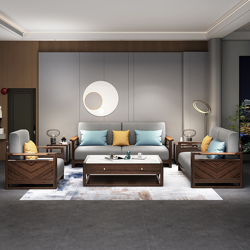 新中式家具 黑胡桃木实木沙发 现代简约客厅实木沙发 新中式家具 黑胡桃木实木沙发 现代简约客厅实木沙发