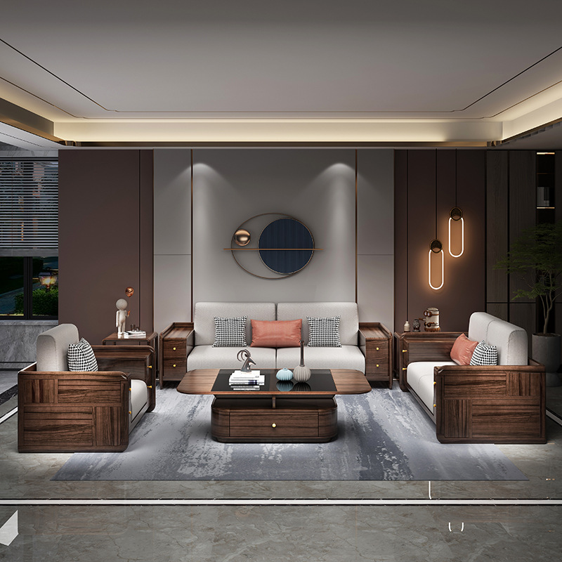 新中式家具 黑胡桃木实木沙发 现代实木沙发家具 新中式家具 黑胡桃木实木沙发 现代实木沙发家具